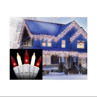 Set of 100 Red and Frosted Clear Mini Icicle Christmas Lights   White Wire