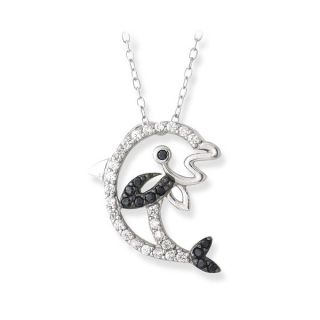 Icz Stonez Sterling Silver Black and White CZ Dolphin Necklace