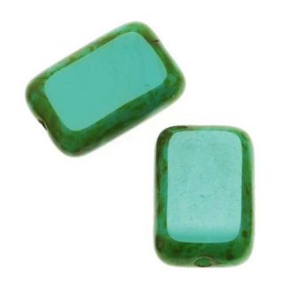 Czech Glass Table Cut Window Beads 8x12mm Rectangle 'Turquoise'/ Picasso (12)