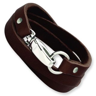 Stainless Steel Dark Brown Leather Wrap Bracelet   18461226
