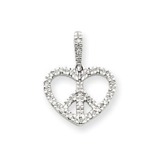 Jewelryweb 14k White Gold Diamond Heart With Peace Symbol Pendant
