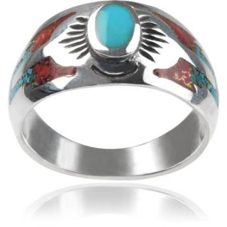 Brinley Co. Women's Turquoise and Coral Sterling Silver Fashion Ring