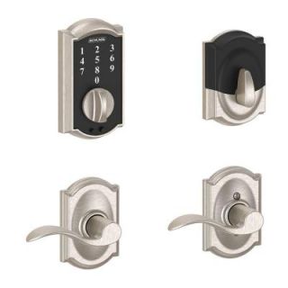Schlage Touch Satin Nickel Camelot Combo Pack with Accent Passage Lever FBE375 V CAM 619 ACC