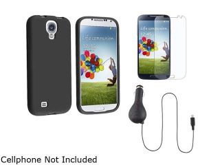 Insten Black Gel Case + Anti Glare LCD + Retract DC Charger Compatible with Samsung Galaxy SIV S4 i9500