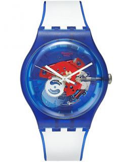 Swatch Unisex Swiss Clownfish Blue White Silicone Strap Watch 41mm