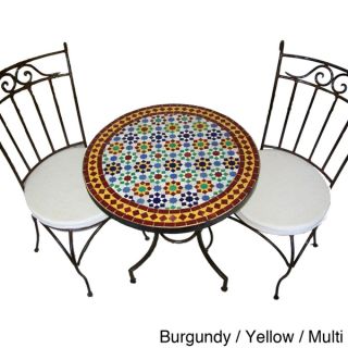 Round Iron Mosaic Three Piece Dining Patio Set (Morocco)