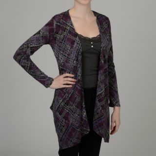 Simply Irresistible Womens Purple Abstract Plaid Open front Cardigan