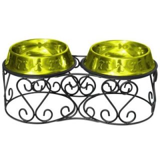 Platinum Pets 4 Cup Wrought Iron Scroll Deluxe Feeder with Embossed Non Tip Bowl in Lime DLXSCRDDS32CLM