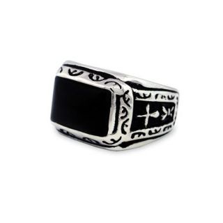 Men's Onyx and Stainless Steel with Black Enamel Ring