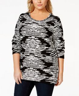 Calvin Klein Plus Size Zebra Patterned Intarsia Knit Sweater
