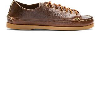 Yuketen Brown Grained Leather Moc Sneakers