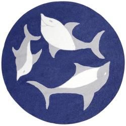 Hand Hooked Dolphin Wool Rug (8x8 Round)   Shopping