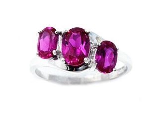 2 Ct Created Ruby Oval Ring .925 Sterling Silver Rhodium Finish [Jewelry]
