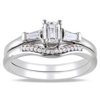 Miadora 14k White Gold 3/4ct TDW Diamond 3 stone Bridal Ring Set (H I
