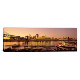iCanvas Panoramic Buildings in a City Lit Up at Dusk, Cincinnati, Ohio Photographic Print on Canvas