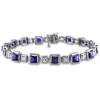 Miadora Sterling Silver Created Blue and White Sapphire Bracelet