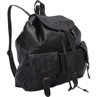 SHARO BaPa 200 Large Soft Black Leather 3 pocket Backpack
