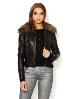 Cropped Leather Jacket with Faux Fur Collar by LAgence