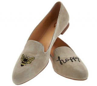 C. Wonder Bee Happy Embroidered Suede Loafers   Celeste —