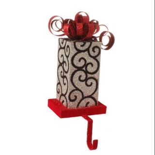12" Glitter Drenched Silver, Black & Red Swirl Present Christmas Stocking Holder