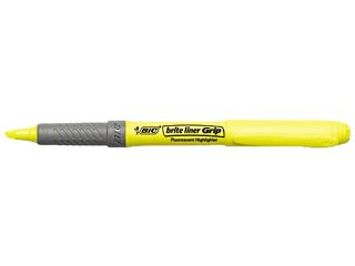 BIC GBL11 YW Brite Liner Grip Highlighter, Chisel Tip, Fluorescent Yellow Ink, 12/Pk