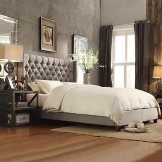 INSPIRE Q Naples Gray Linen Wingback Button Tufted Upholstered Bed