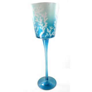 Gobblet Hurricain Style Candle Holder Frosted Glass Coral Design