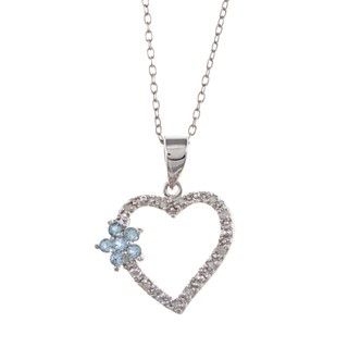 Sterling Silver Blue Topaz and 1/10ct TDW Diamond Necklace (J K, I3)