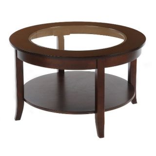 Bay Shore Collection Glass Top Round Coffee Table with Shelf Espresso