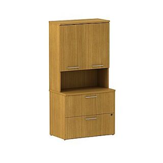 Bush Business 300 Series 36W 2 Drawer Lateral File with 36W Hutch Storage with Doors, Modern Cherry