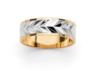 PalmBeach Jewelry Men's Two Tone Diamond Cut Wedding Band 14k Gold Plated