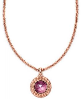 Bronzarte 18k Rose Gold over Sterling Silver Necklace, Amethyst Round