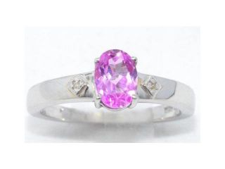 1 Ct Pink Sapphire & Diamond Oval Ring .925 Sterling Silver Rhodium Finish