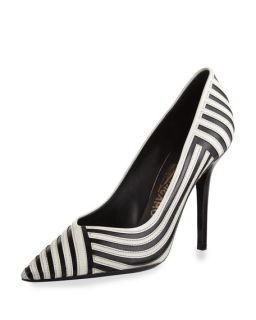 Salvatore Ferragamo Susi Striped Pointed Toe Pump, Nero/Lait