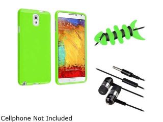 Insten Green Jelly TPU Case + Green Fishbone Headset Smart Wrap + Black / Chrome Silver In ear (w/ on off) Stereo Headsets Compatible with Samsung Galaxy Note 3 Note III N90001599458