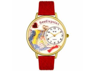 Needlepoint Red Leather And Silvertone Watch #U0450009