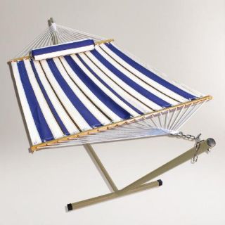 Blue Stripe Single Hammock with Stand & Pillow