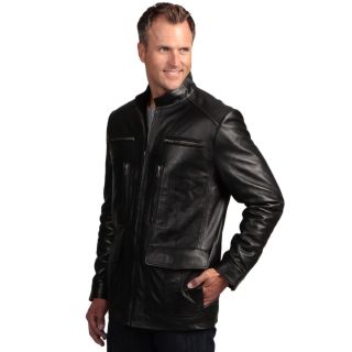 Izod Mens Black Lambskin Leather Zip Jacket  ™ Shopping