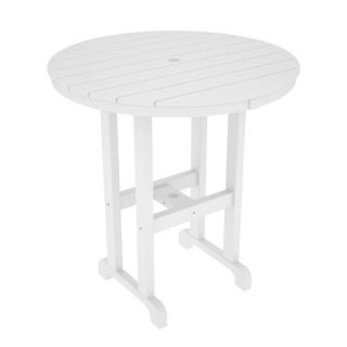 POLYWOOD 35.12 in White Recycled Plastic Round Patio Bar Height Table