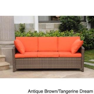 Lisbon Resin Wicker Sofa with Corded Cushions and Throw Pillows Antique Brown/Tangerine Dream