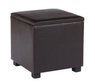 Brown Simulated Leather Organizer Ottoman —
