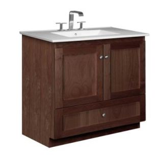 Simplicity by Strasser Shaker 37 in. W x 22 in. D x 35 in. H Vanity with No Side Drawers in Dark Alder with Ceramic Vanity Top in White 01.938.2