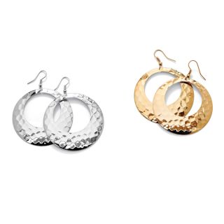 PalmBeach 2 Pair Hammered Style Hoop Earrings Set in Yellow Gold Tone