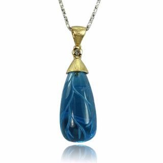 De Buman 18k Yellow Gold Swiss Blue Topaz and Diamond Necklace