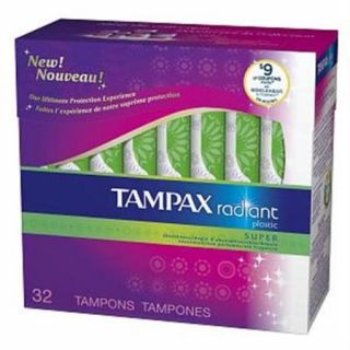 Tampax Radiant Tampons with Plastic Applicators Super Absorbency Unscented 32 Each (Pack of 2)