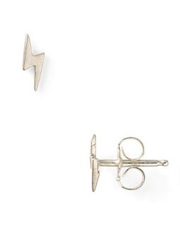Dogeared Little Things Mini Silver Lightning Bolt Earrings