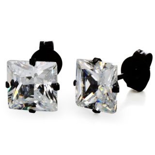 West Coast Jewelry Stainless Steel 8 mm Black Cubic Zirconia Earrings
