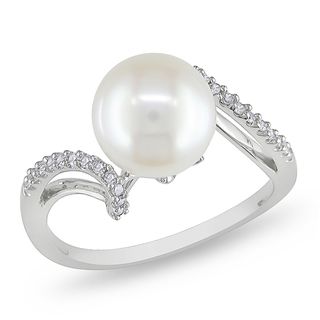 Miadora 14k White Gold Pearl and 1/10ct TDW Diamond Ring (G H, I1 I2)