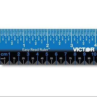 Victor Plastic Dual Color 12" Easy Read Ruler   12" Length   1/4, 1/8, 1/16 Graduations   Imperial, Metric Measuring System   Plastic   1 Each   Blue, Black (ez12pbl)