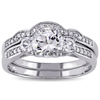 Miadora 10k White Gold Created White Sapphire and 1/6ct TDW Diamond 3